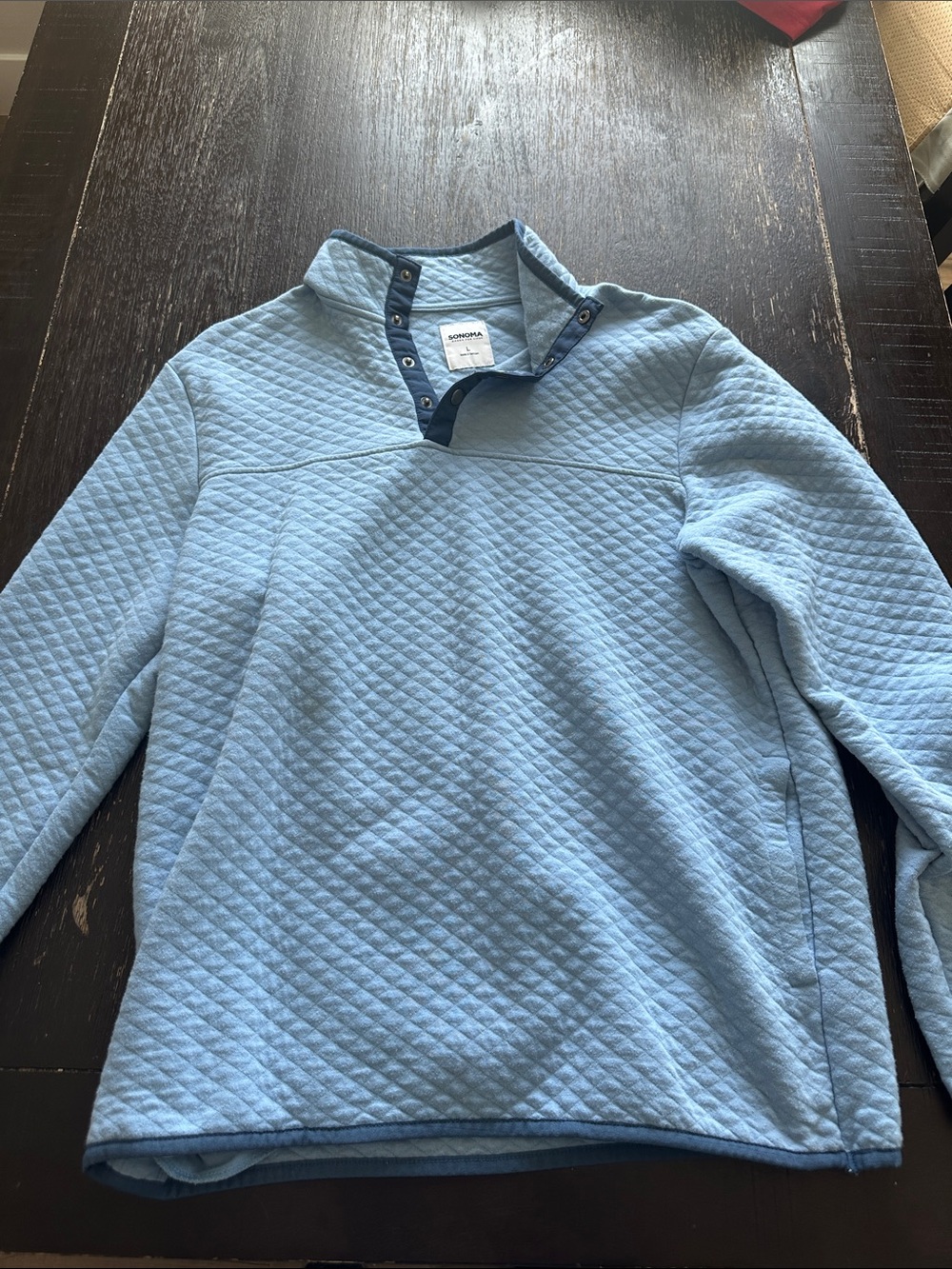 Light Blue Quilted Snap-Front Pullover